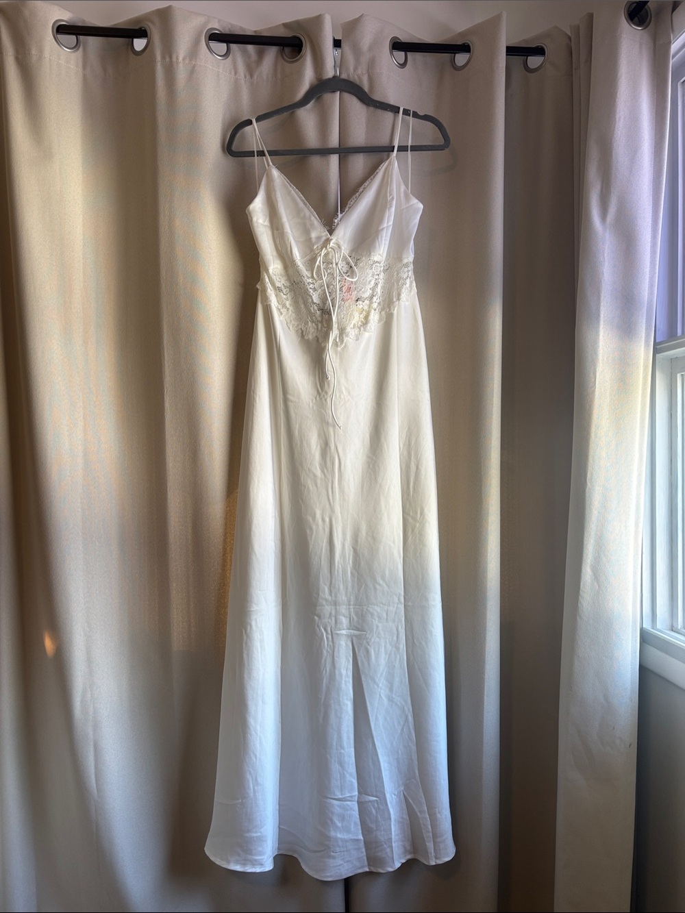 Dress Forum Off White Lace-Trim Maxi Slip Dress
